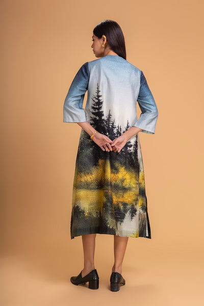 BLUES CHANDERI PRINTED DRESS (1 PC)