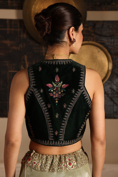 EMERALD GREEN VELVET EMBROIDERED BLOUSE (1 PC)