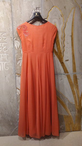 Coral georgette embroidered dress (KH-10A)