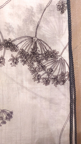 Ivory thin chanderi ebony ivory printed scarf (HB-39/SCF)