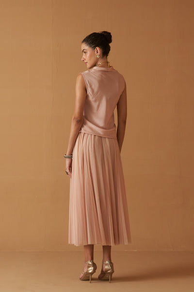 PEACH TO MINT SHADED SCALLOP EMB NET CAPE, TOP, SKIRT SET (3 PCS)