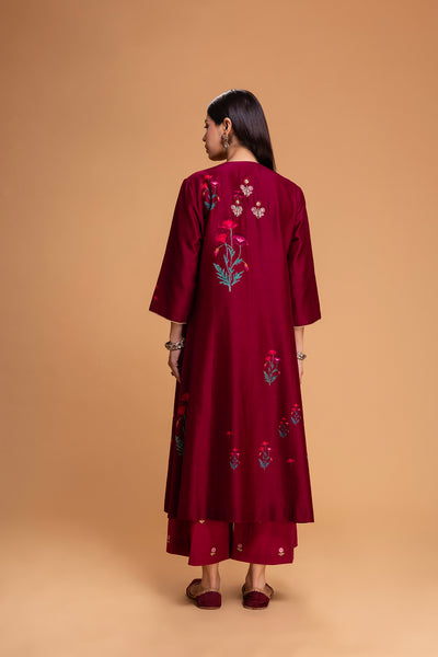 RUBY RED CHANDERI EMB. KURTA SET (2 PCS)