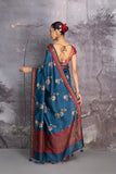 TEAL BLUE TUSSOR GEORGETTE DISCHARGE PRINTED SAREE (1 PC)