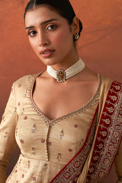 GOLD TUSSAR SILK EMB. PEPLUM BLOUSE (1 PC)