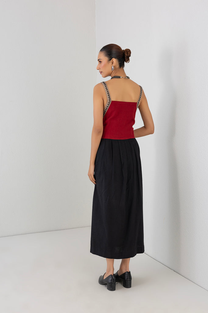 BLACK & RED MELANGE EMBROIDERED WRAP DRESS (1 PC) Anju Modi BLACK & RED MELANGE EMBROIDERED WRAP DRESS (1 PC) Anju Modi