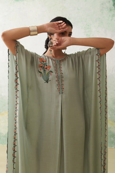 AQUA MODAL SATIN COLORFUL IRIS PETAL EMB KAFTAN (1 PC)