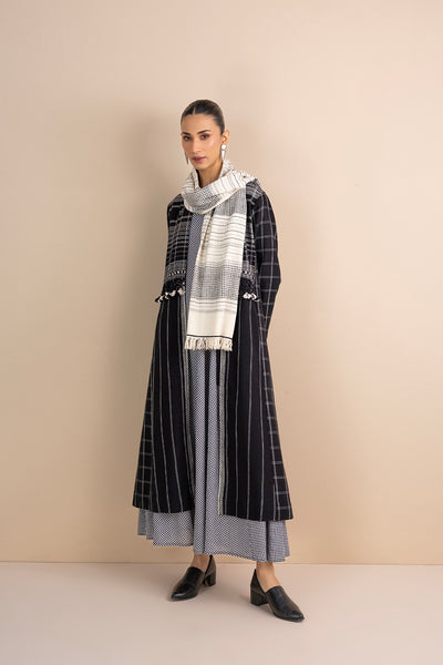 IVORY & BLACK CHECKS HANDLOOM COTTON STOLE (1 PC)