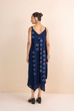 BLUE HANDWOVEN COTTON BLOCK PRINTED DRESS (1 PC)