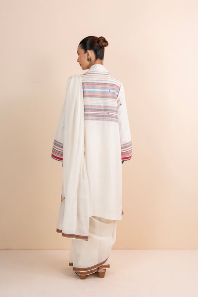 IVORY HANDWOVEN COTTON LONG JACKET (1 PC)