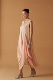 PEACH CHIFFON MOTI EMBROIDERED DRAPE DRESS ( SE-03A)