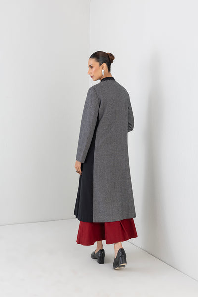 GREY & BLACK CHEQUERED WOOLEN LONG JACKET (1 PC)