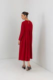 RED BOX PLEATED MELANGE EMBROIDERED DRESS (1 PC)