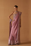 LILAC CHINESE DUPION FOIL PRINTED  & EMBROIDERED SAREE WITH LILAC UNSTITCHED BLOUSE & PETICOAT (SE-12)