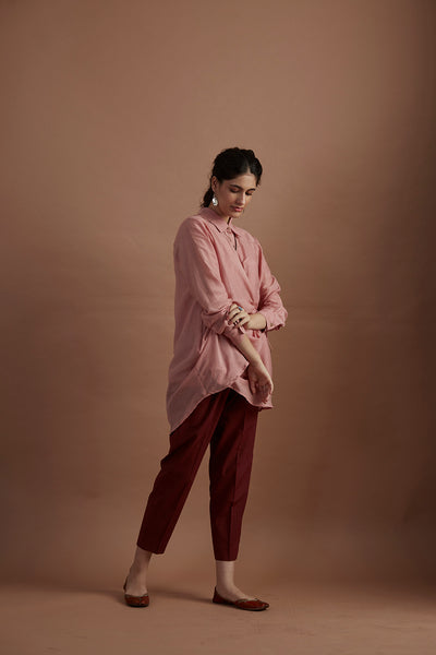 Blush silk mulmul printed stylized shirt (veg-11b)