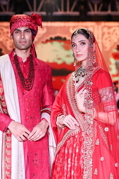 RED DUPION EMBROIDERED LEHENGA SET (HD-04)