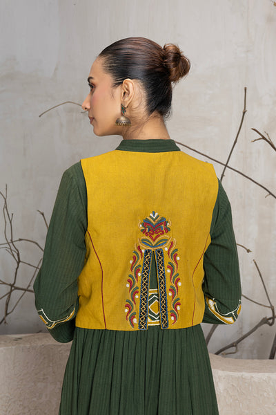 MUSTARD EMBROIDERED KOTI JACKET (1 PC)