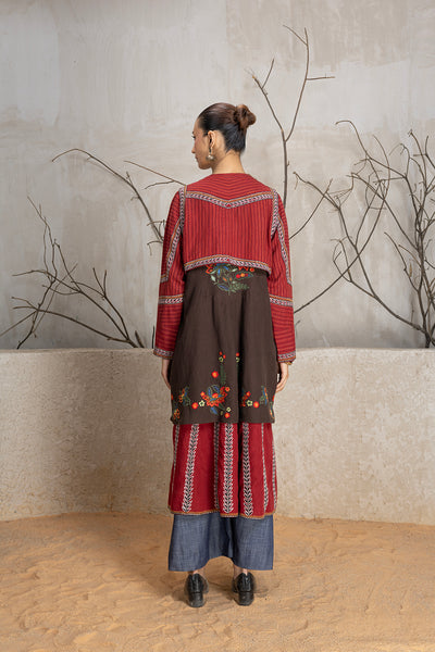 MADDER RED & BROWN LAYERED EMBROIDERED JACKET (1 PC)