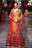 RED & YELLOW SILK DUPION EMBROIDERED DOUBLE LAYERED LEHENGA SET (5 PCS)