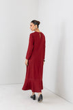 RED MELANGE ABSTRACT EMBROIDERED LONG DRESS (1 PC)