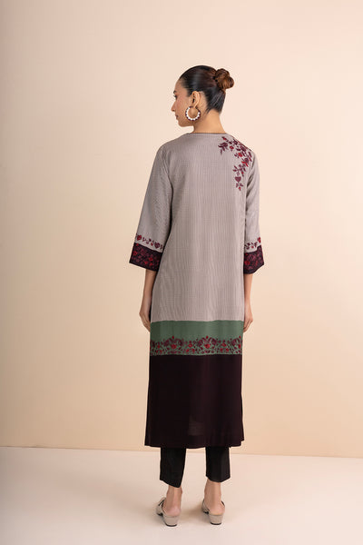 SHADES OF BEIGE STRIPE PRINTED & EMBROIDERED KURTA SET (2 PCS)