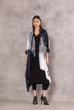 MONOCHROME SILK LINEAR PRINTED TUNIC PAIRED WITH CHIFFON SLEEVELESS INNER (BW-02)