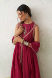 HOT PINK CHANDERI KASHMIRI EMB. ANARKALI SET (4 PCS)