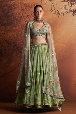 MINT TISSUE DOUBLE LAYER PRINTED & EMB. LEHNGA,BLOUSE & DUPATTA  (MH-04C/LEH) , (KA-01B/BLS) , (SK-11/DUP)