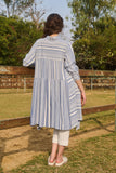 BLUE AND WHITE COTTON STRIPE ASYMMETRIC SHIRT STYLE TUNIC (CM-02/TNC)