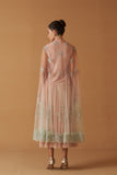 PEACH TO MINT SHADED SCALLOP EMB NET CAPE, TOP, SKIRT SET (3 PCS)