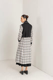 BLACK & WHITE CHEQUERED LONG WOOLEN TRENCH COAT (1 PC)