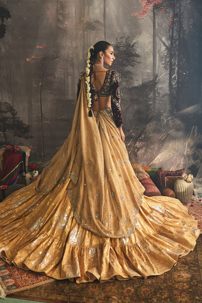 GOLD TISSUE FOIL PRINTED LEHENGAWITH CRINO (1 PC)