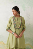 MINT GREEN CHANDERI KASHMIRI EMB. CAPE & DRESS SET (3 PCS)