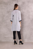 IVORY CHIFFON CHECK WITH SWAN PRINTED TUNIC (BW-03A)