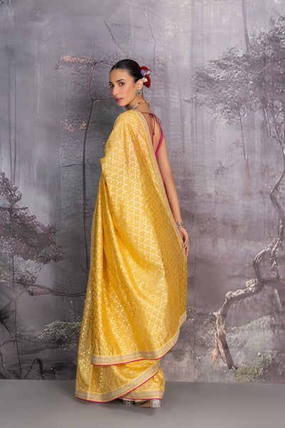 YELLOW GEORGETTE TUSSOR FOIL PRINTED SAREE SET (3 PCS)