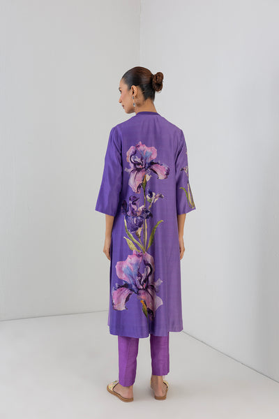 VIOLET FROST SHADED SILK CHANDERI FLORAL PRINTED TUNIC (1 PC)