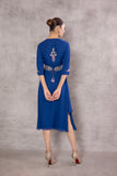 BLUE CHIFFION EMBROIDERED TUNIC WITH BELT (EM-07)