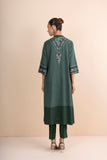 SHADES OF GREEN STRIPE PRINTED & EMBROIDERED KURTA SET (2 PCS)