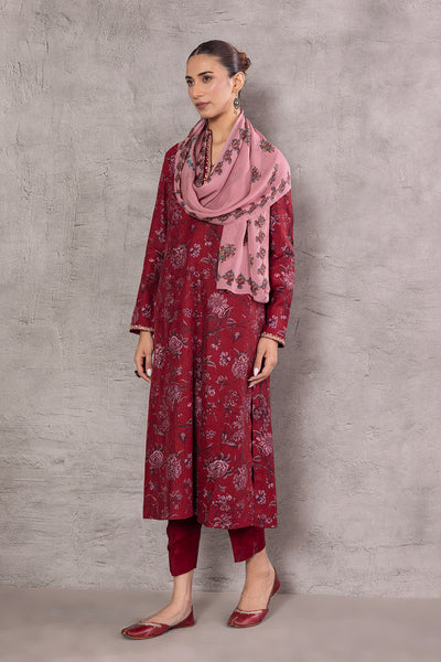 SALMON PINK THIN CHANDERI FLORAL PRINTED STOLE (SV-19/STL)