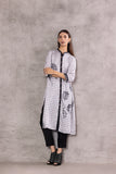 IVORY SILK BOTANICAL STRIPE PRINTED FRONT OPEN TUNIC (BW-06A)