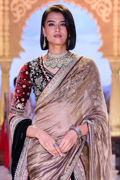 GOLD TISSUE EMB. SAREE WITH UNSTITCHED BLOUSE (VIR-06A)