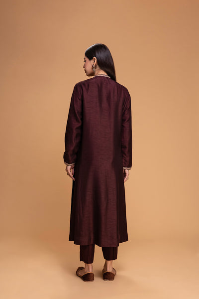 BROWN DUPION EMB. KURTA SET (2 PCS)