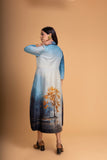 SHADES OF BLUE SILK CHANDERI PRINTED TUNIC (1 PC)