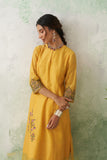 SUNFLOWER YELLOW CHANDERI MULTICOLOR KASHMIRI EMB. KURTA SET (2 PCS)