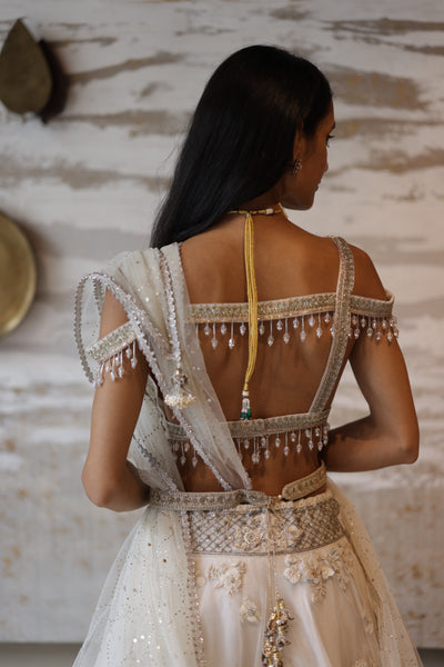 IVORY NET EMBROIDERED CRYSTAL BLOUSE (FA-54A/BLS)