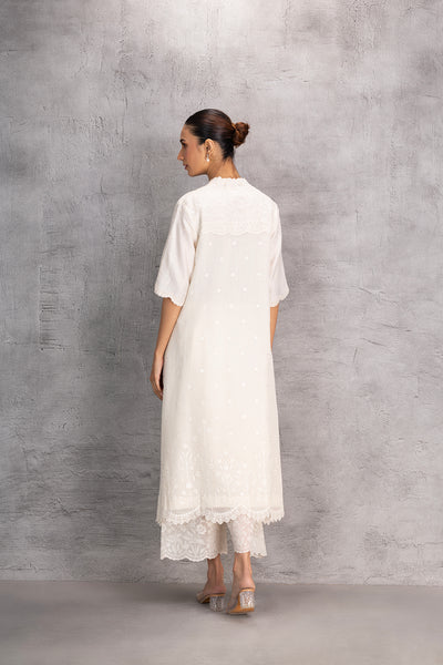 IVORY STRAIGHT EMBROIDERED SCALLOPED TUNIC  (1PC)
