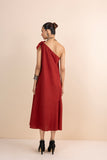 RED COTTON ONE SHOULDER DRESS (1 PC)