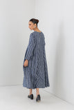 BLUE CHEQUERED WOOLEN GODET PANELS DRESS (1 PC)