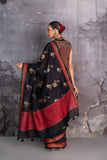 BLACK TUSSOR GEORGETTE DISCHARGE PRINTED SAREE (1 PC)