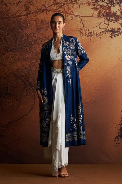 BLUE VISCOSE DUPION EMBROIDERED JACKET (TL-135A/JKT)