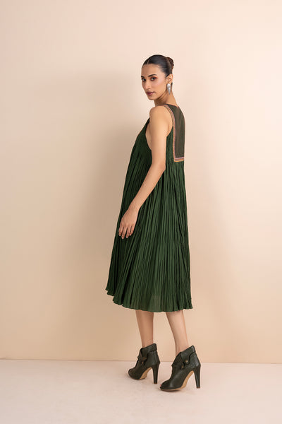 MILITARY GREEN COTTON CRINKLED DRESS (1 PC)